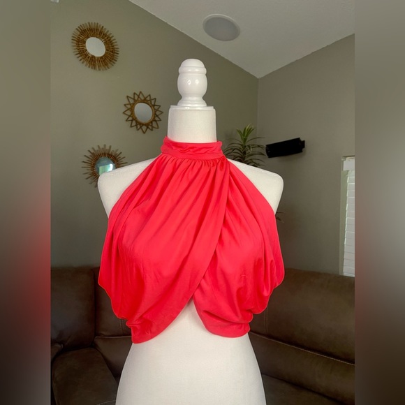 🔥SEXY🔥NWOT Neon Hot Pink Superdown Open Back Crop Top Sz M Medium - Picture 3 of 11